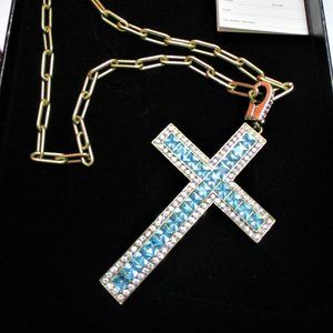 HEIDI DAUS AQUA CROSS NECKLACE  NEW